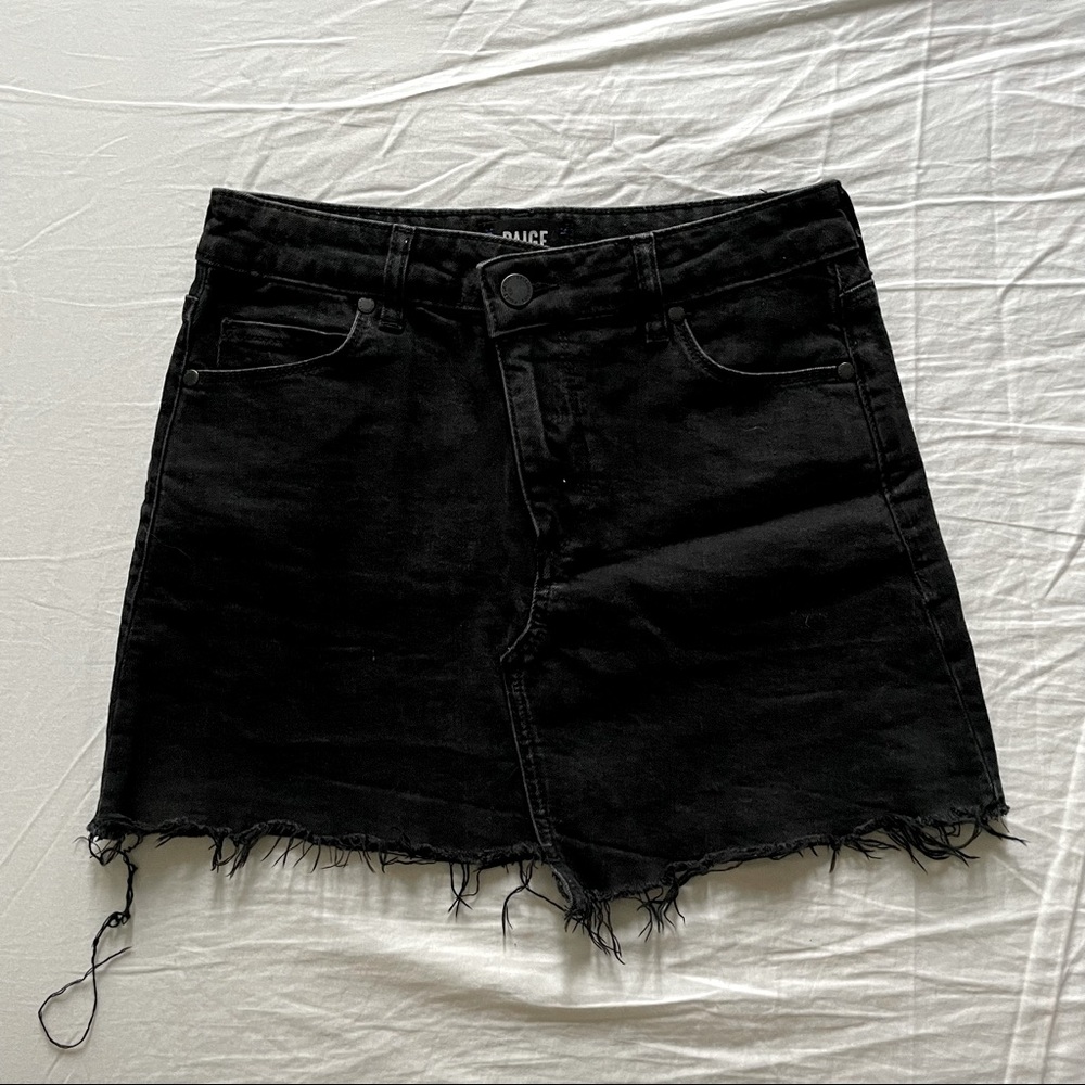 PAIGE DENIM Black Denim Mini Skirt with Raw Hem